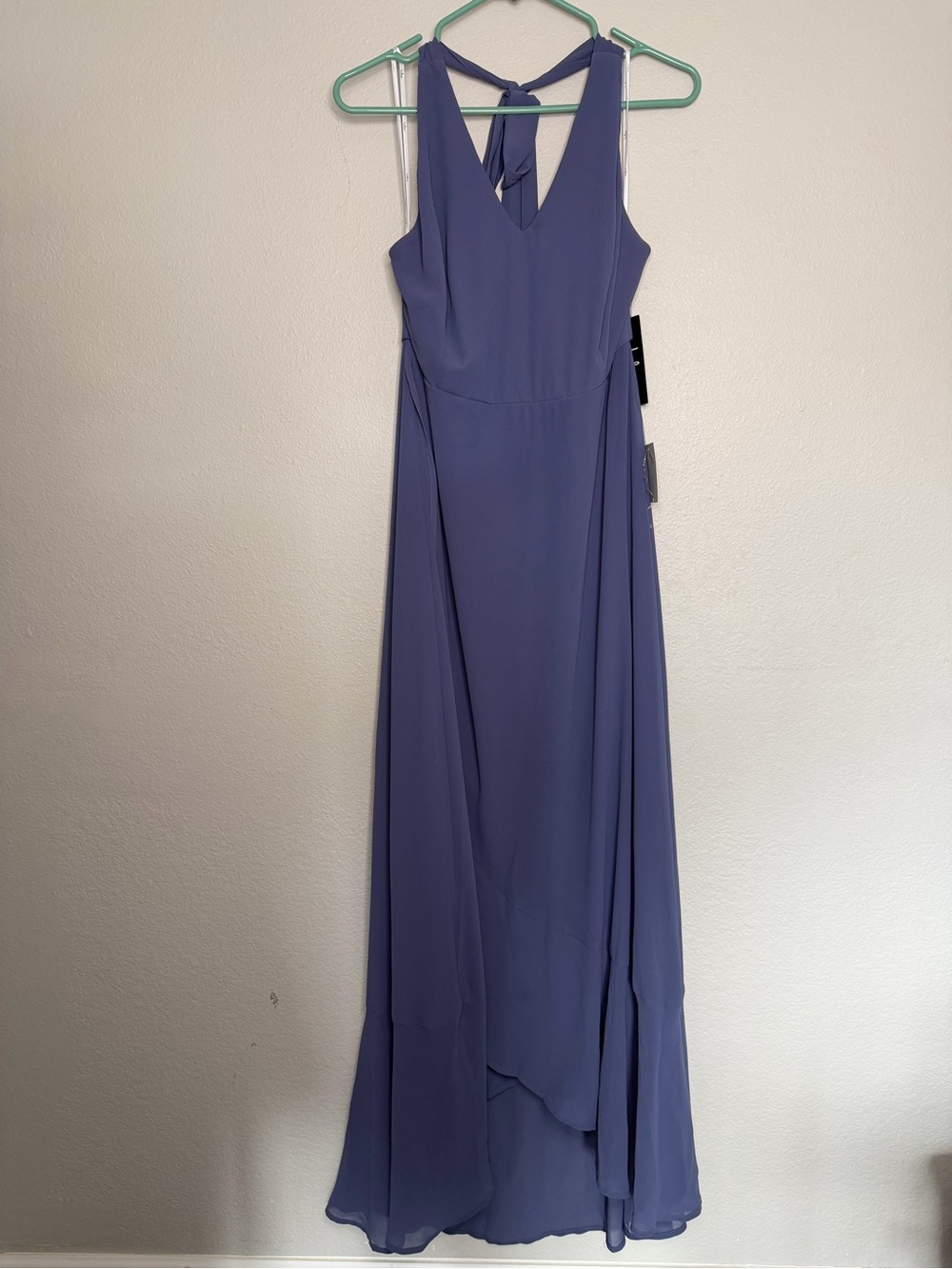 Lulus NWT Dusty Blue Chiffon Tie Back Maxi Dress XL Formal Wedding - Picture 2 of 5